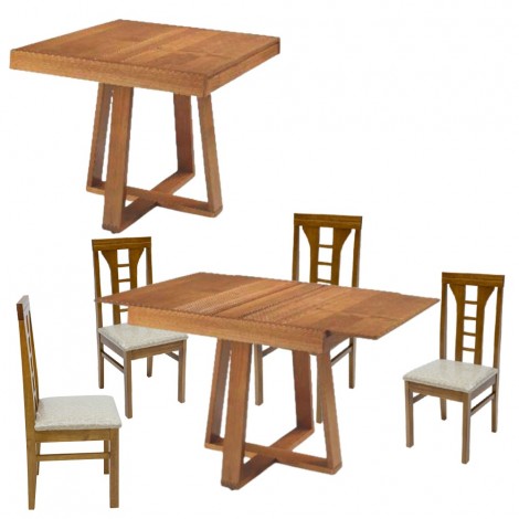 Conjunto de Mesa Itália Extensível 1,10-1,70m Tampo Madeira com 4 Cadeiras