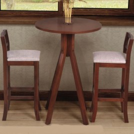 Conjunto de Mesa Alta Redonda Bistrô de Madeira com 2 Banquetas Altas com Encosto Olímpia