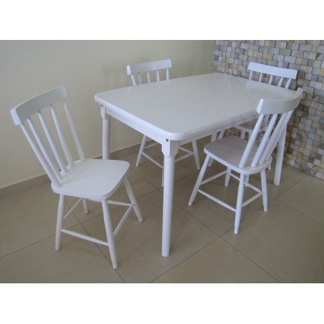 Conjunto de Mesa em Madeira Brisamar 1,10m com 4 Cadeiras Laca Branca