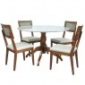 Conjunto de Mesa Redonda 1,20m Madeira Tampo Laca Branca Vidro Branco Sidney com 4 Cadeiras Palhinha