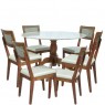 Conjunto de Mesa Redonda 1,20m Madeira Tampo Laca Branca Vidro Branco Sidney com 4 Cadeiras Palhinha