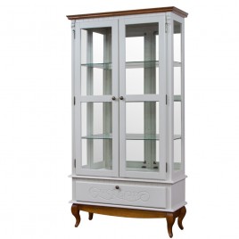Cristaleira Madeira Com Espelho 2 Portas 1 Gaveta Lateral Vidro Clean Branco/Imbuia